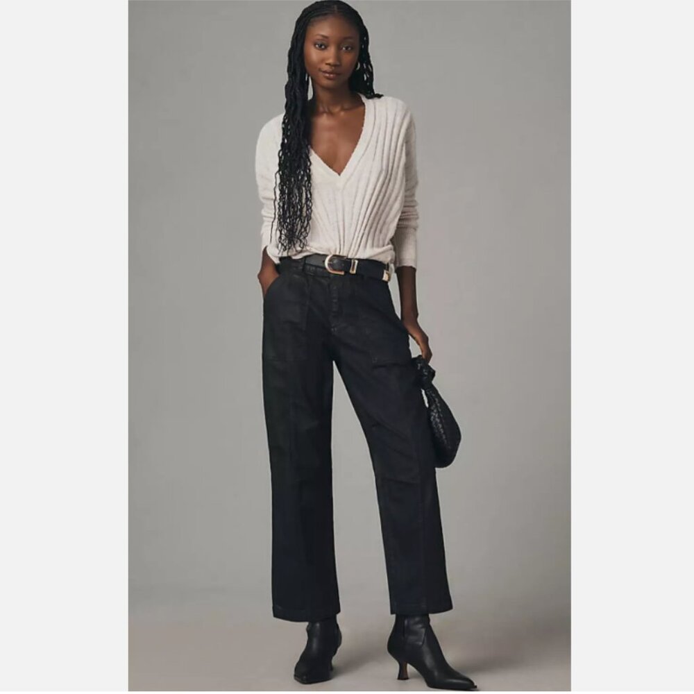 Brand New Anthropologie Pilcro The Wanderer Black Coated Utility Relaxed Jeans
